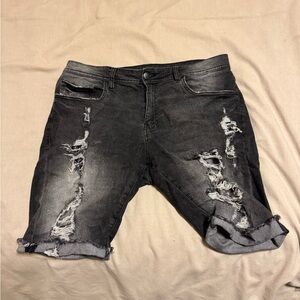 Youngla Distressed Black Denim Shorts 36